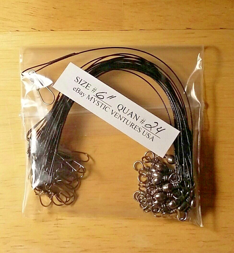 24ct 6" BLACK Steel COATED 7 STRAND BRAIDED Fishing Leaders Snaplock 30lb
