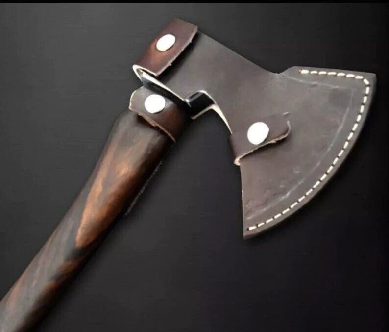 Custom Handmade Axe Viking Battle Steel Carbon Medieval Sheath Hand Forged Beard