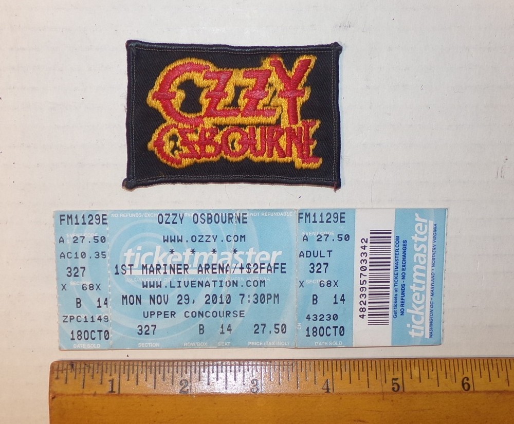OZZY OSBOURNE CONCERT FULL TICKET 2010 AND VINTAGE PATCH