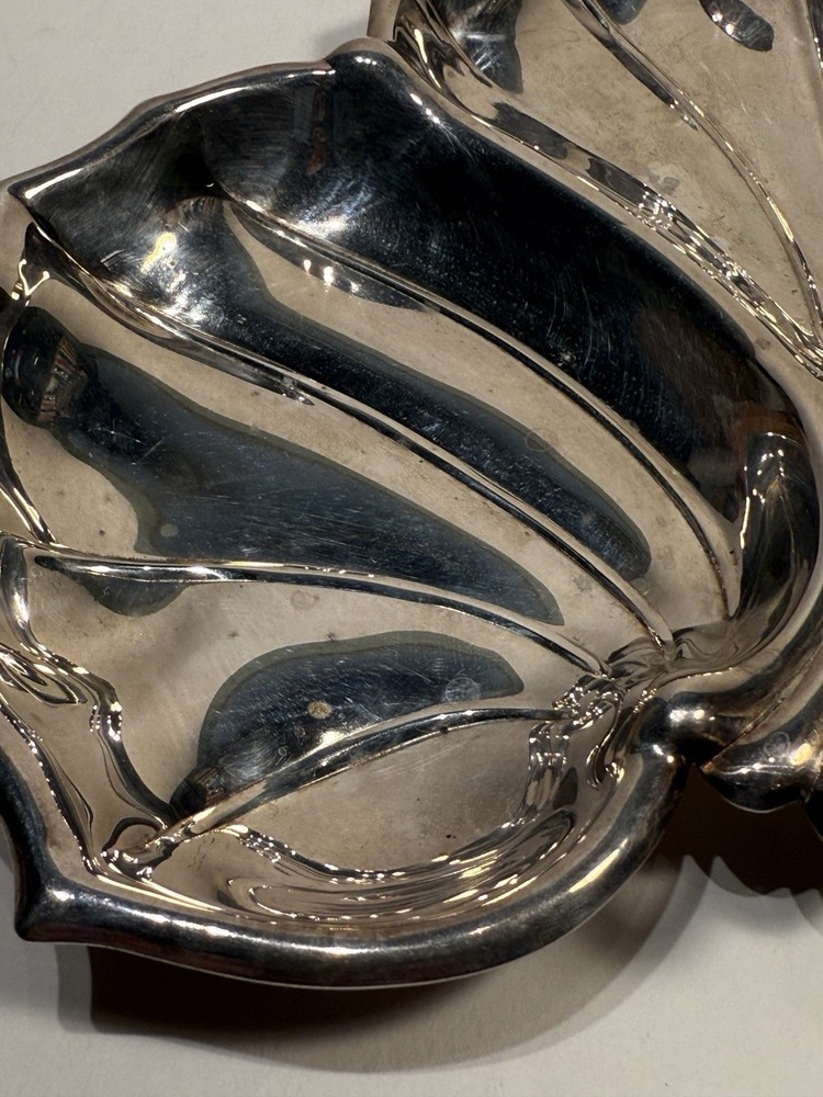 Vintage Silverplate 3-Section Leaf Tray with Handle, 10"