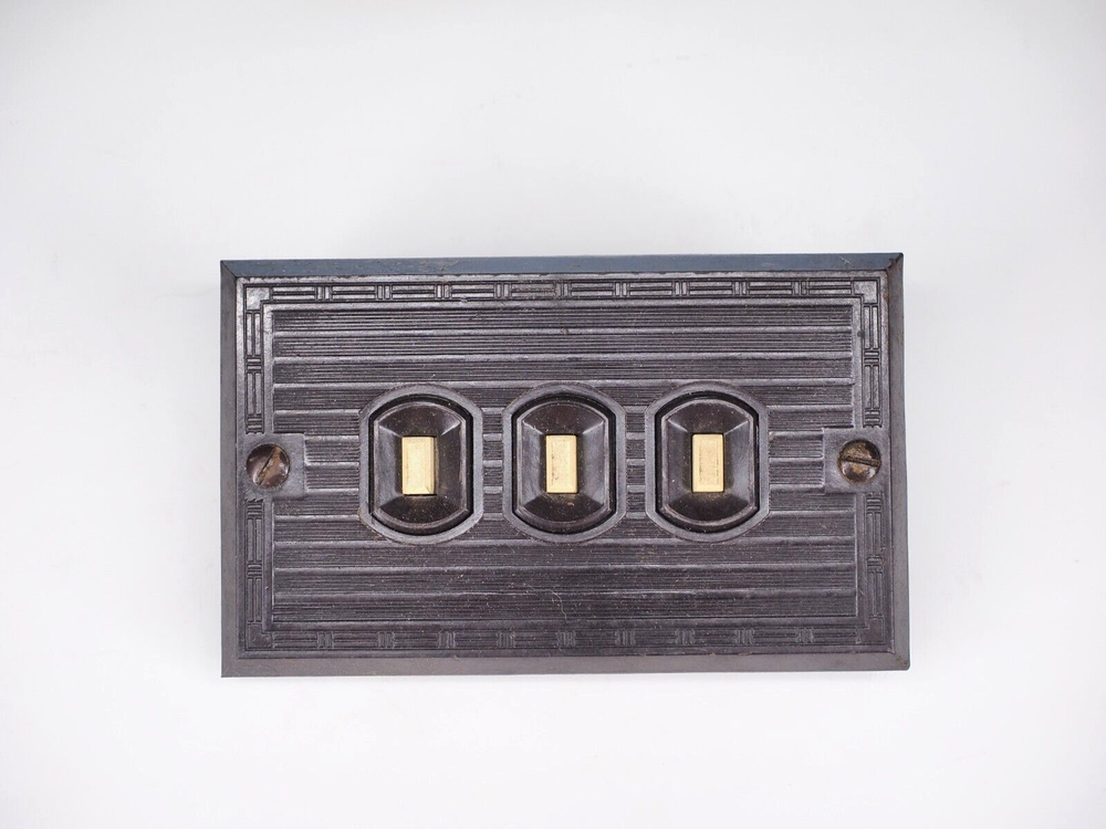 Antique bakelite push three button switch plate and switch