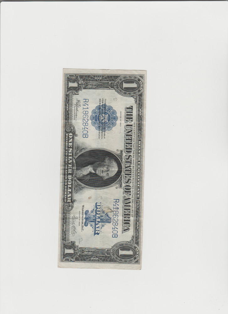 1923 $1 One Dollar Silver Certificate Note Horse Blanket Large Size Banknote.