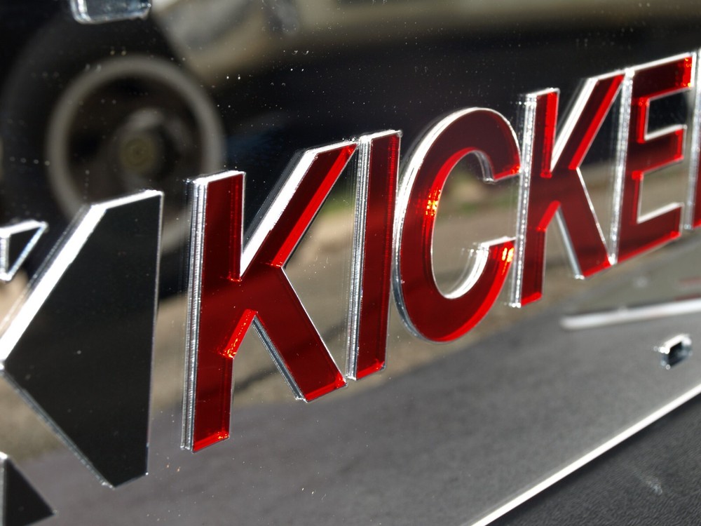 Custom Acrylic KICKER Audio Speaker License plate Chrome Silver Mirror
