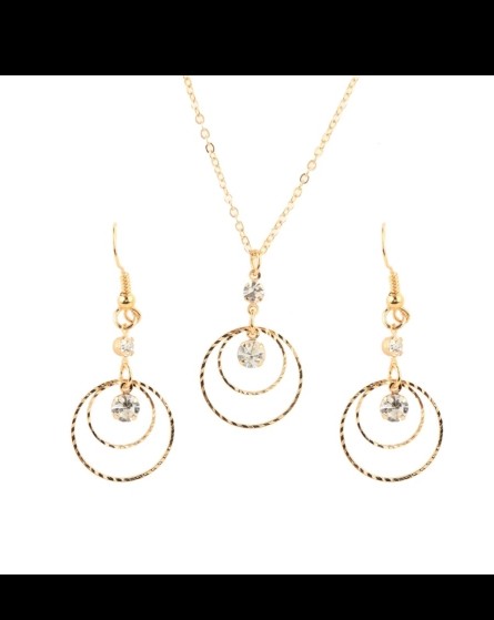 Circles Rhinestones Necklace Earrings Set