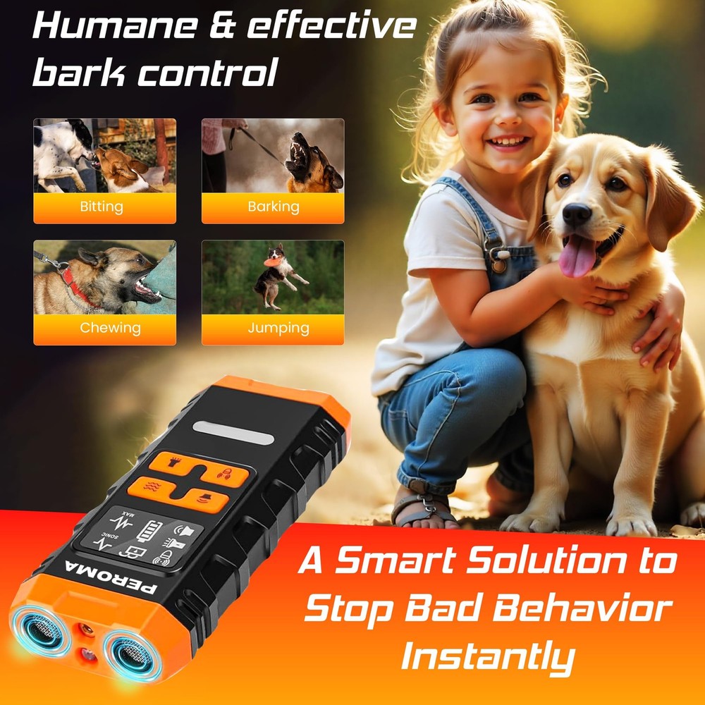 Dog Bark Deterrent Device, 5 Training Modes with Sonic/Max/Beep, Red Light & ...