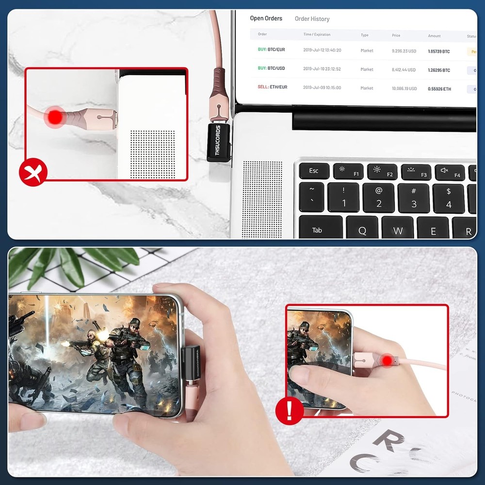 Right Angle USB C Extension Adapter 2 Pack, Left 90 Left&Right 2-PACK