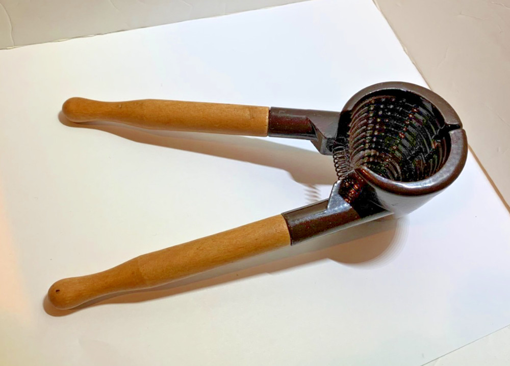 Vintage Metal Nutcracker Nut Cracker Wooden Handles