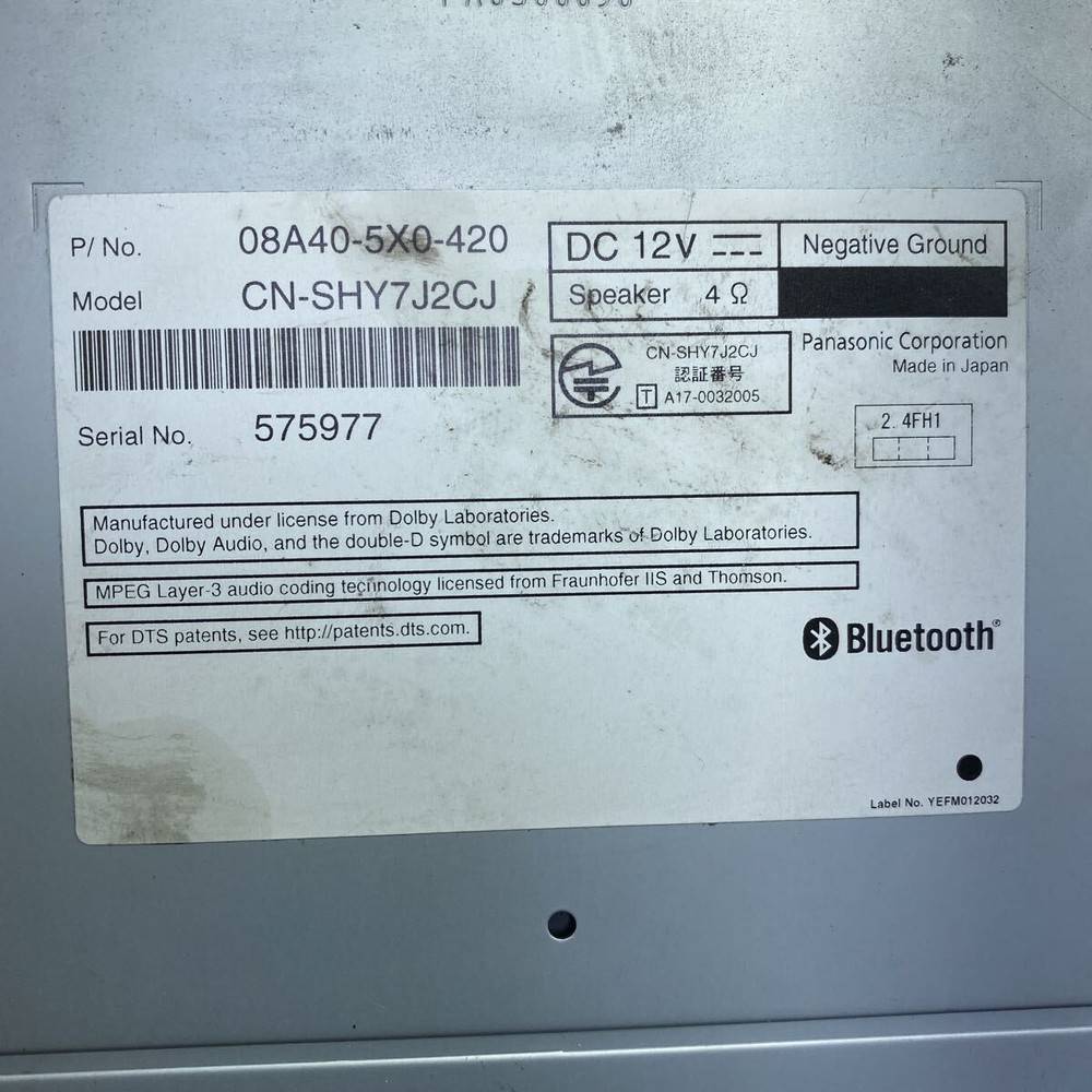 Honda Memory Nav VXM-185VFi Full Seg Bluetooth Security Lock Junk