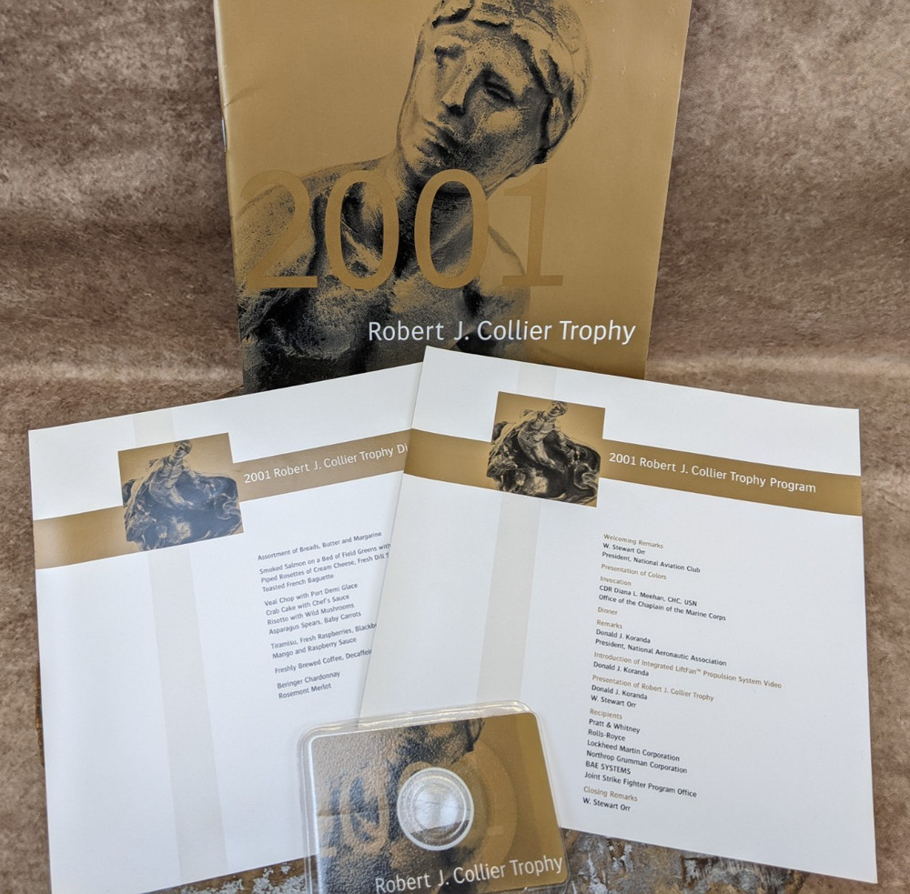 2001 Robert J. Collier Trophey Dinner Program w/ Menu & Unplayed CD F-35 JSF
