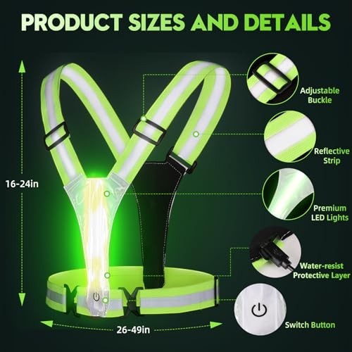 LED Reflective Running Vest - Rechargeable, High Visibility, Adjustable Size for