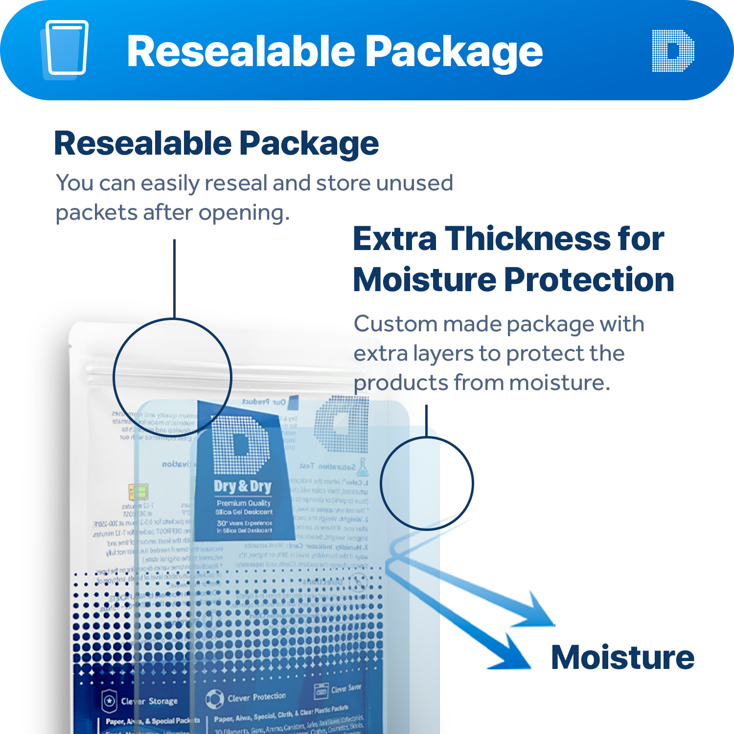 5 Gram [50 Pack] "Dry & Dry" Silica Gel Desiccant Packets - Rechargeable Cloth