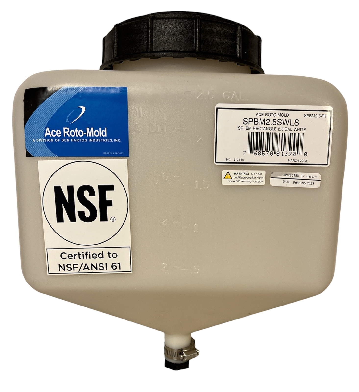 SPBM2.5-RT Ace Roto-Mold 2.5 Gallon Rectangle Blow Molded Cone Bottom Tank
