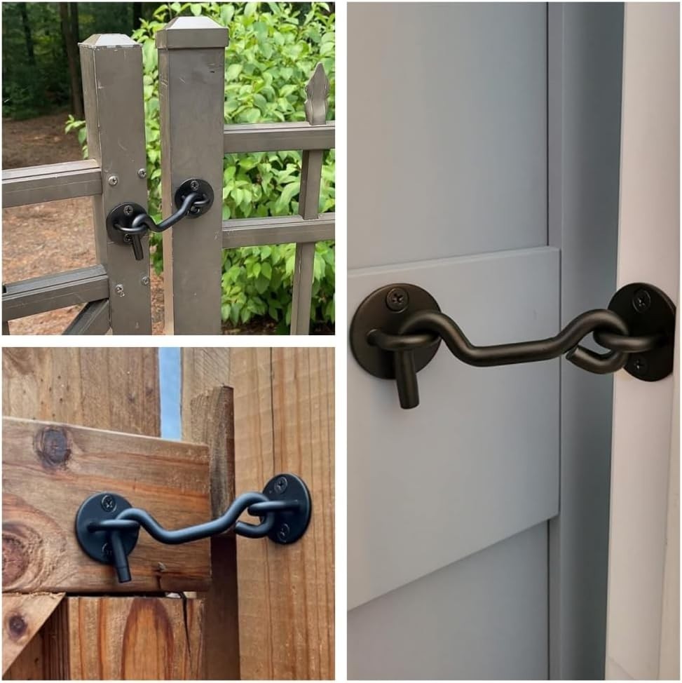 4” Black Privacy Hook and Eye Gate Latch - Durable Easy Lock for Barn Doors