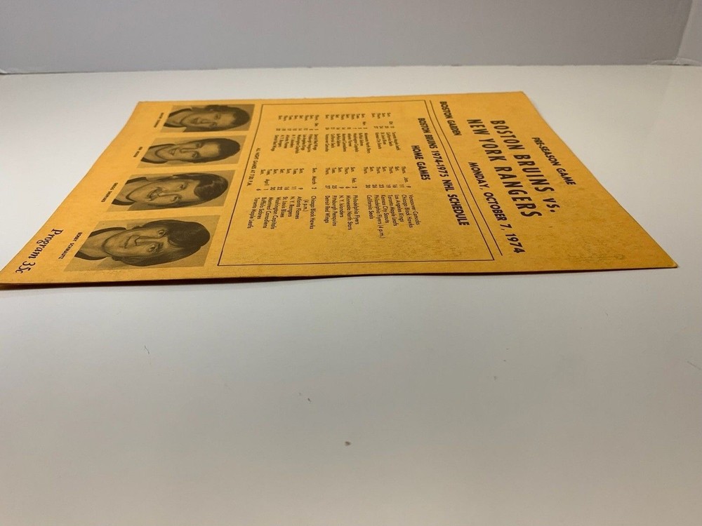 Bruins vs Rangers Oct 7 1974 Program