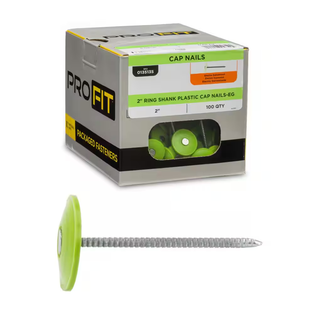 2 In. Electro Galvanized Ring Shank Nail with Plastic Cap (100-Count)