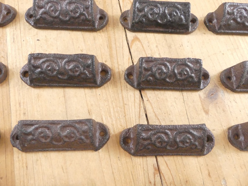 20 Cast Iron Brown Ornate Pulls Drawer Cabinet Handles Rustic Vintage Look Knobs
