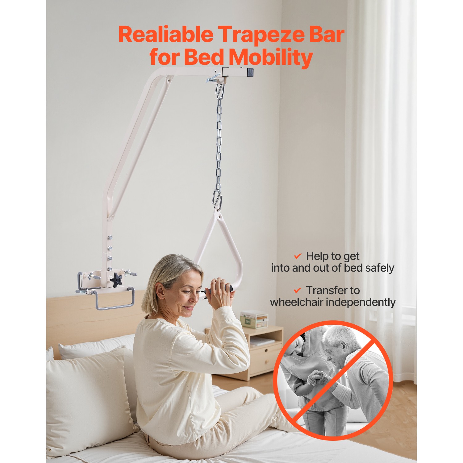 Trapeze Bar for Bed Mobility 250LBS Bed Trapeze with Clamps & Metal Chain