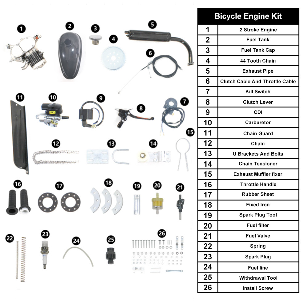 100cc Motorized 2-Stroke Upgrade Kit For Gas Engine Bicycle Conversion