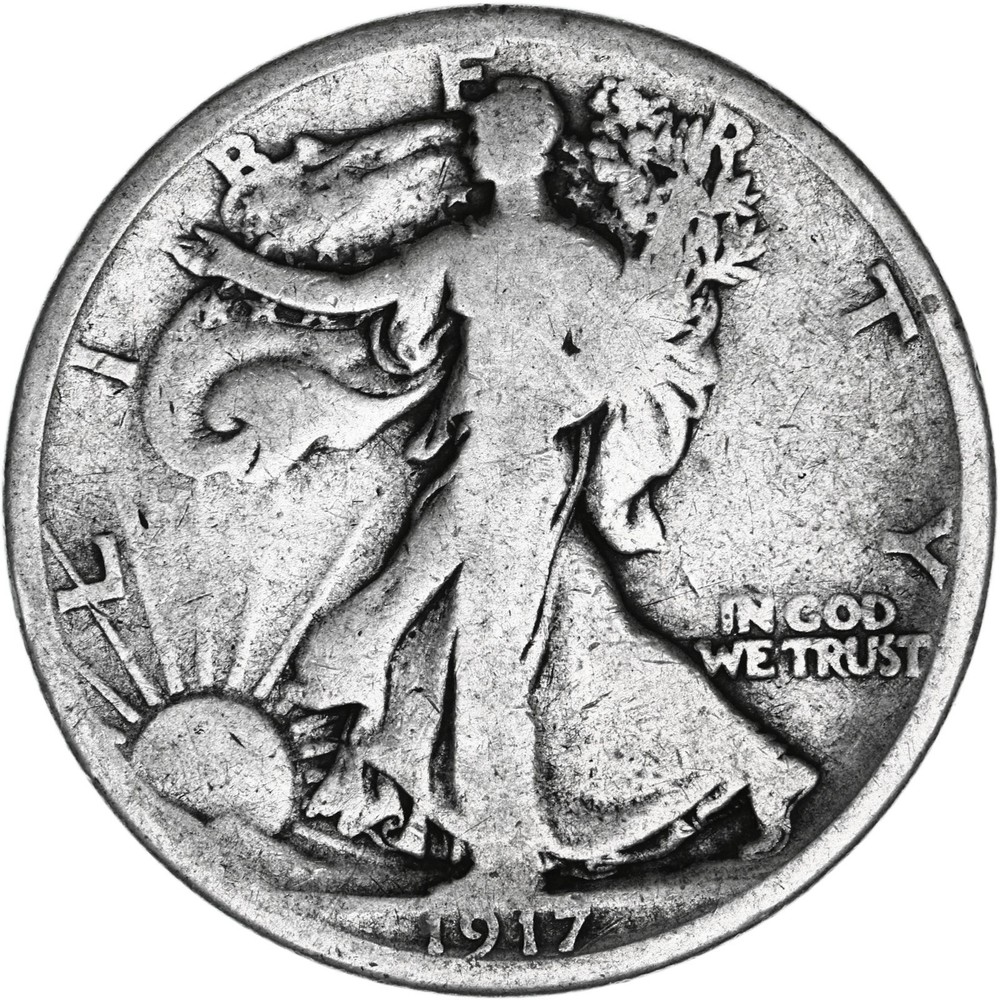 1917 D Walking Liberty Half Dollar Reverse Mint Mark Good 90% Silver