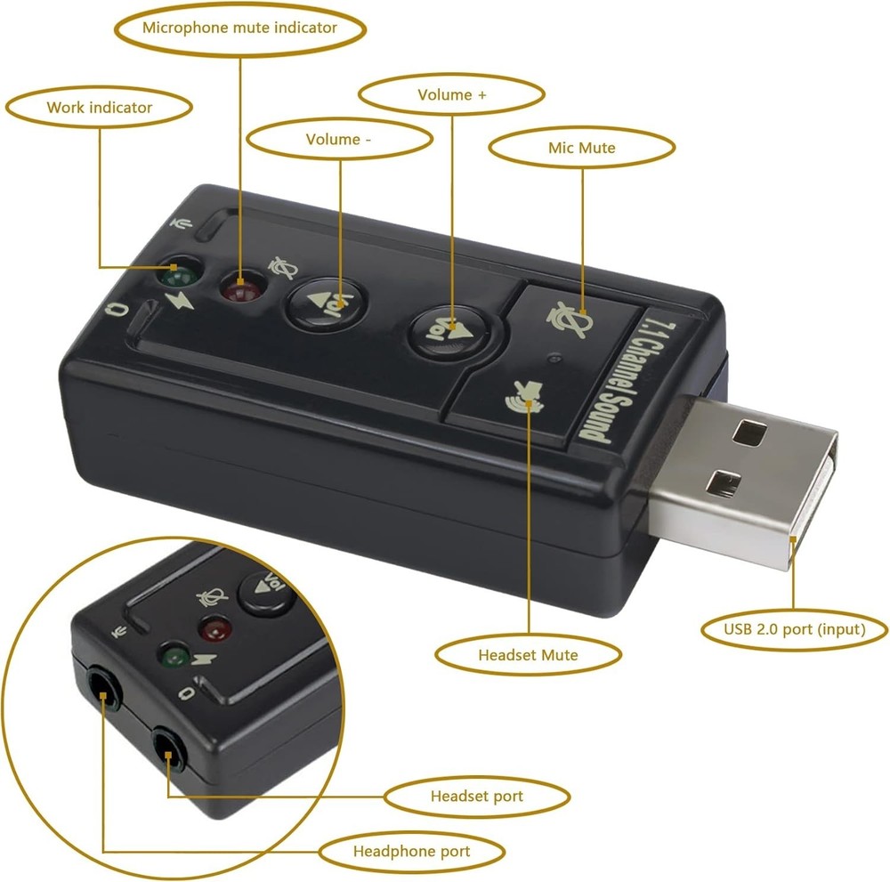 Compact 7.1 USB Audio Adapter - Crisp Sound & Multiple Platform Compatibility