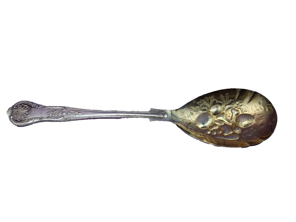 Sheffield England Serving Spoon Silverplate Goldwash EPSA1 Vintage Fruit Design