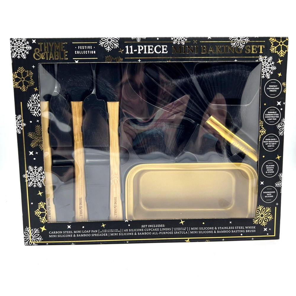 Thyme & Table Mini Kitchen Gold Mini Set Whisk Spatula Mini Loaf Pan Cupcake