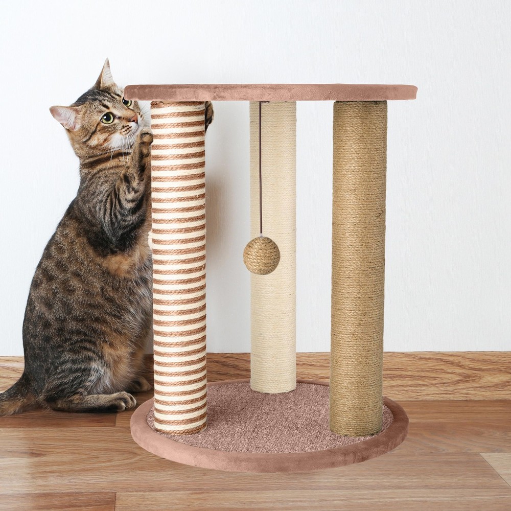 Cat Scratching Post - 3 Scratcher Posts with Carpeted Base Play Area and Perch