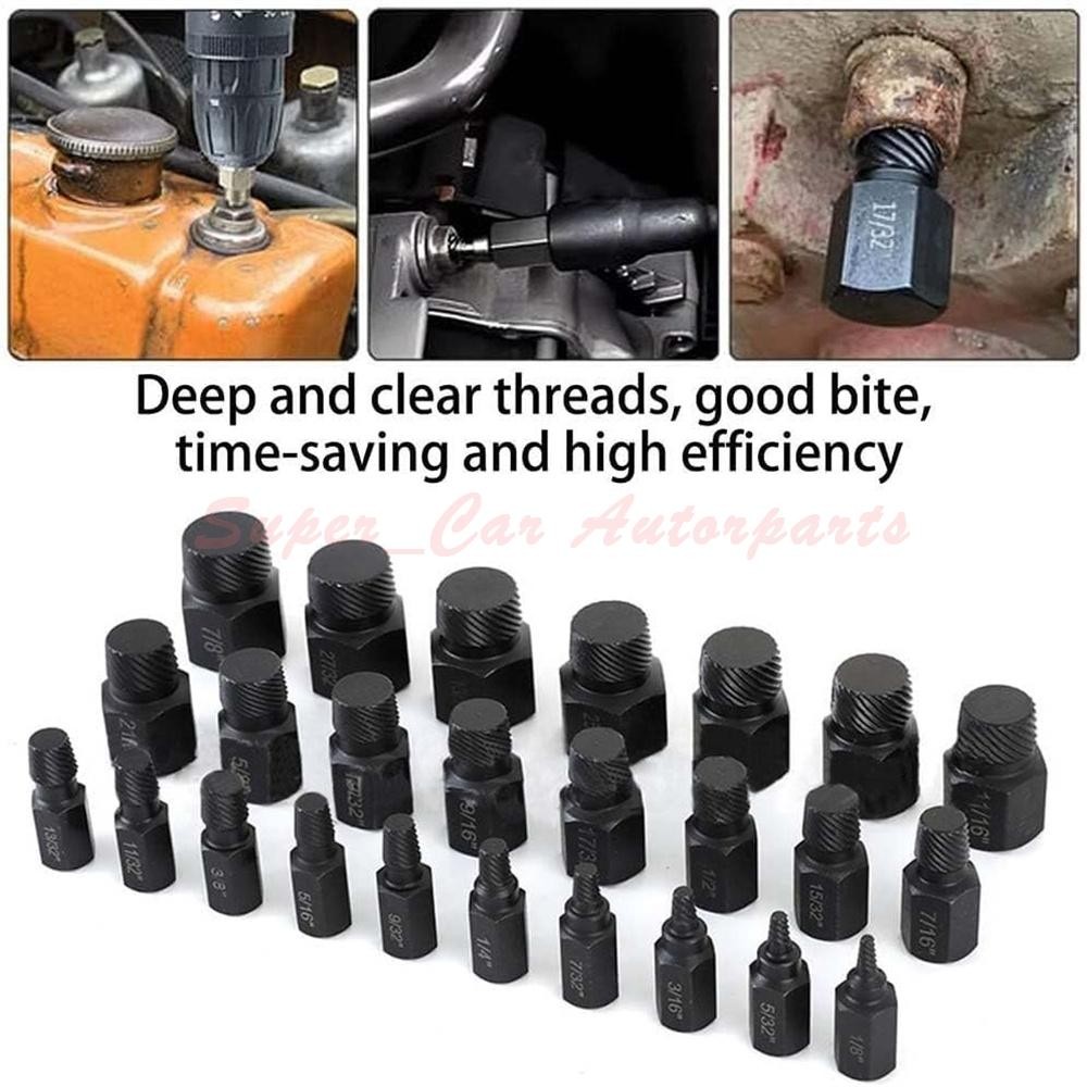 25 Pcs Multi-Spline Screw Extractor Set Hex Head Bit Socket Wrench Bolt Remover