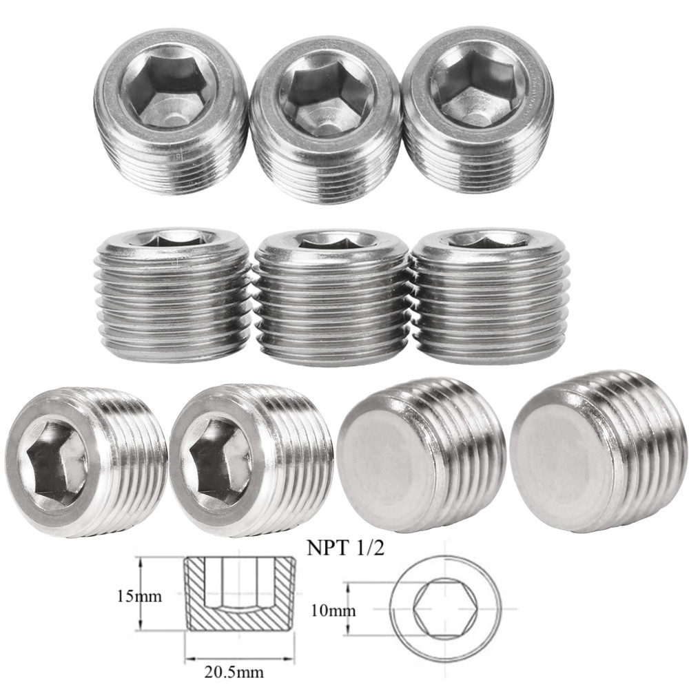 10pcs Thread Socket Pipe Plug STAINLESS STEEL PLUG ALLEN HEAD 1/2" NPT PIPE