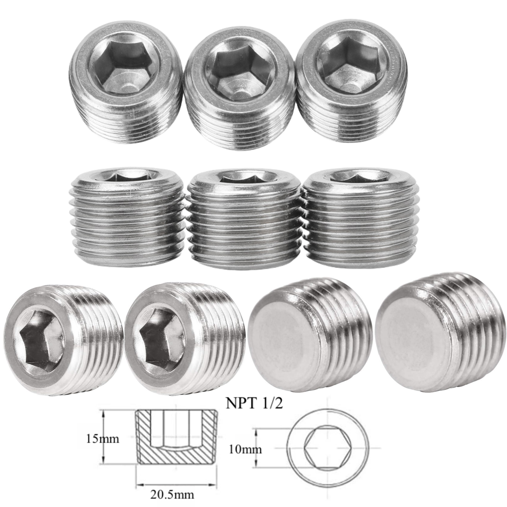 10pcs Thread Socket Pipe Plug STAINLESS STEEL PLUG ALLEN HEAD 1/2" NPT PIPE