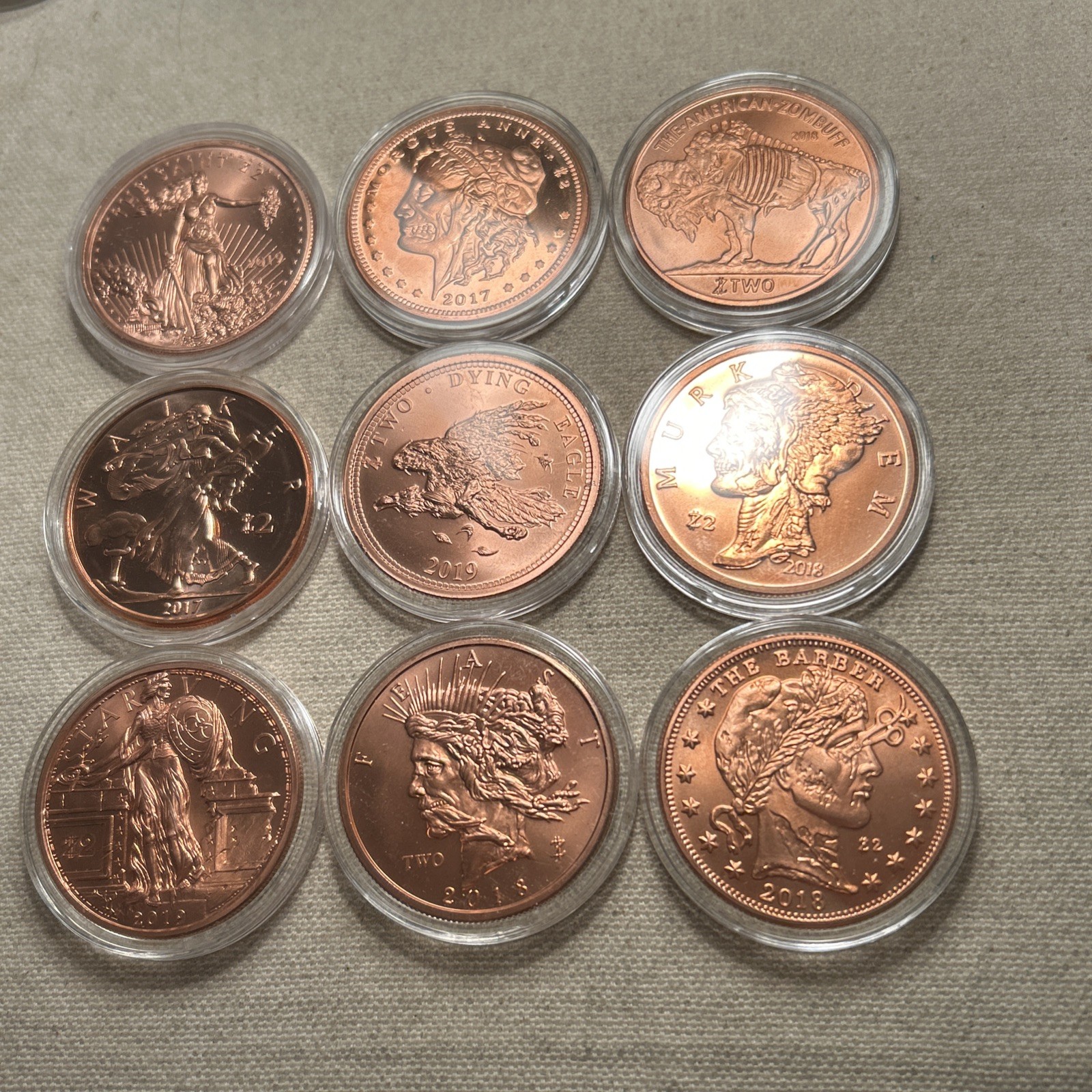 Set Of 9 Zombucks 1 oz Copper Rounds