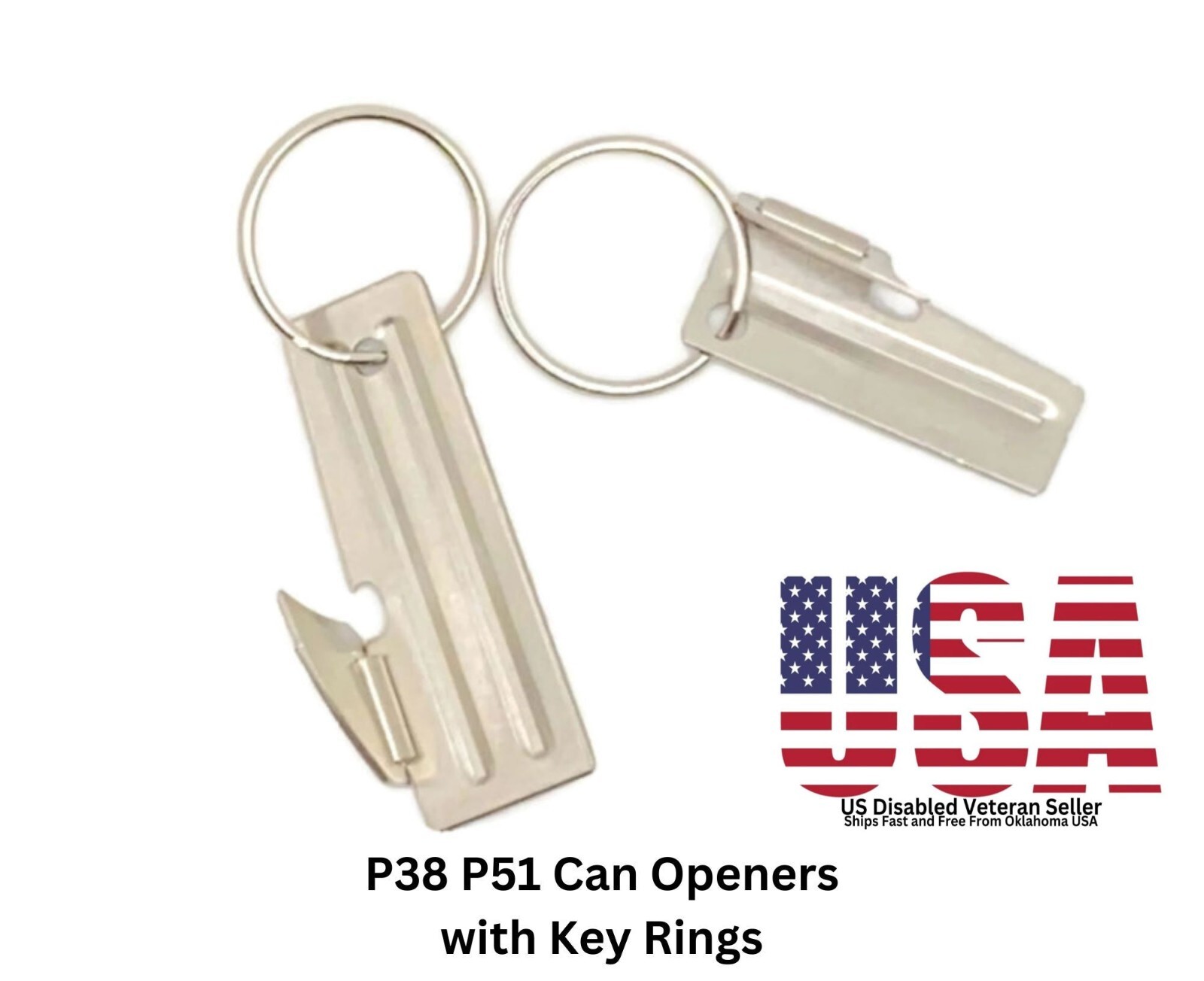 P38 AND P51 CAN OPENERS W/KEY RINGS "4 PIECES" MILITARY ISSUE FREE SHIPPING