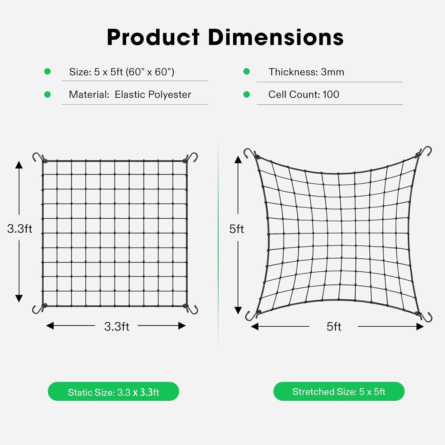 VIVOSUN 2x4'/3x3'/4x4' Elastic Trellis Netting 3mm thick for Grow Tent Gardening