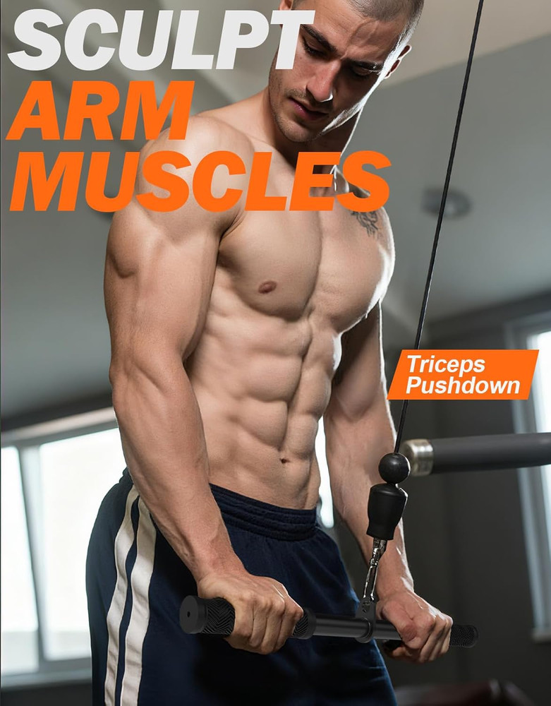 Straight Lat Bar Cable Machine AttachmentPull Down Short Bar for Bicep...