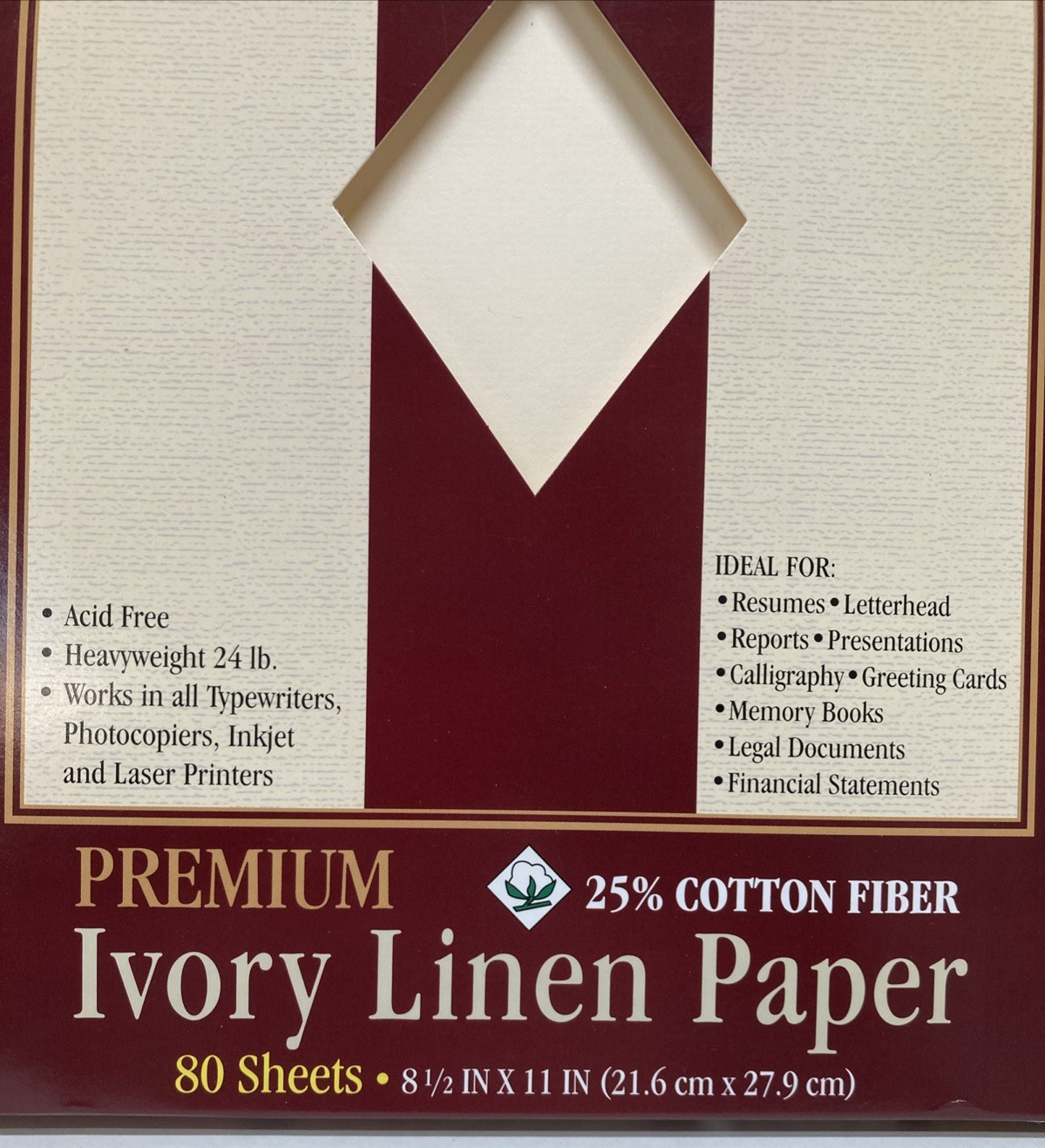Riverside Ivory Linen 25% Cotton Paper 80 Sheets 8.5 x 11 Heavyweight 24lb