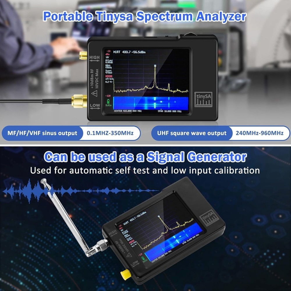 Handheld Frequency Analyzer with Touchscreen, Signal Generator 100kHz-960MHz