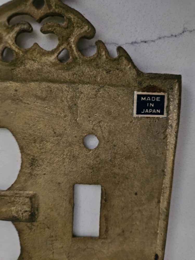 2 Vintage Solid Brass Switch Plate Covers Gothic Japan