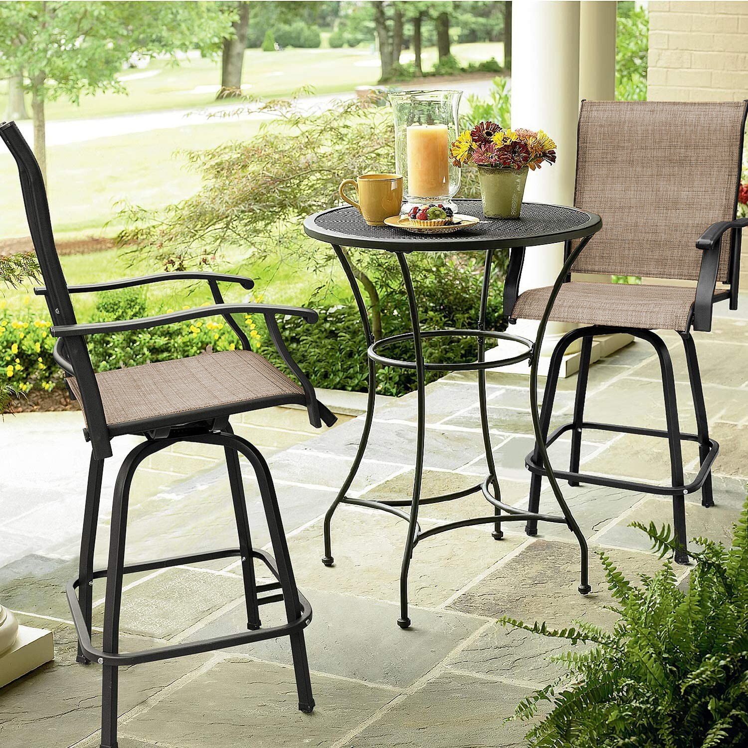 Outdoor Patio Chairs Set of 2 Swivel Bar Stools Bar Height Bistro Barstools