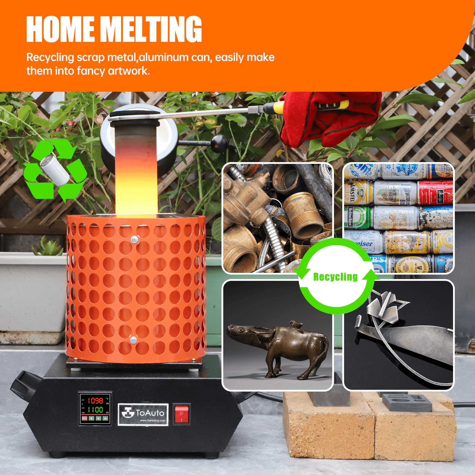 6.6LBS Upgraded Gold Melting Furnace Smelter Aluminum Copper Smelter Casting US