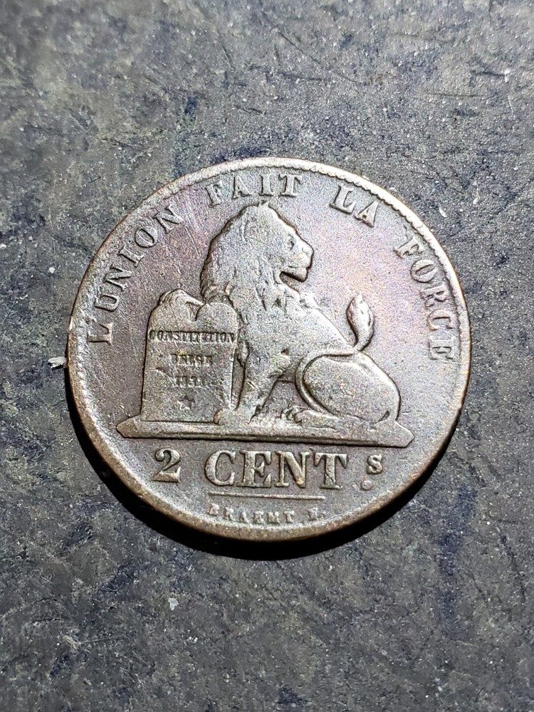 1862 Belgium 2 Centimes Coin