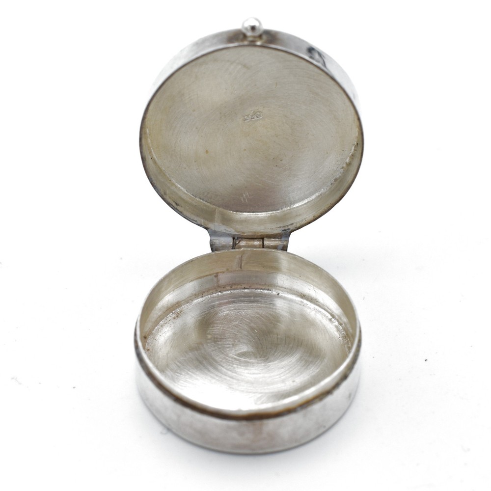 Vintage Solid Silver Pill Pot Engraved Hinged Lid 925 Sterling