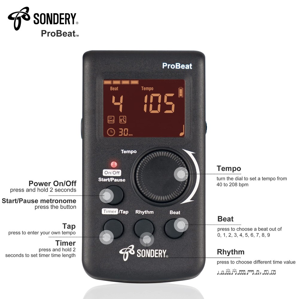 Digital Metronome Rechargeable English Vocal Counting with Timer Function for...