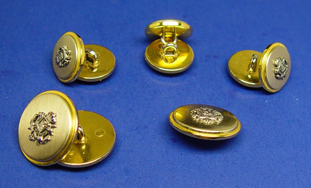UNKNOWN BRAND REPLACEMENT BUTTONS 9 TWO-TONE SOLID METAL JACKET GOOD USED COND.