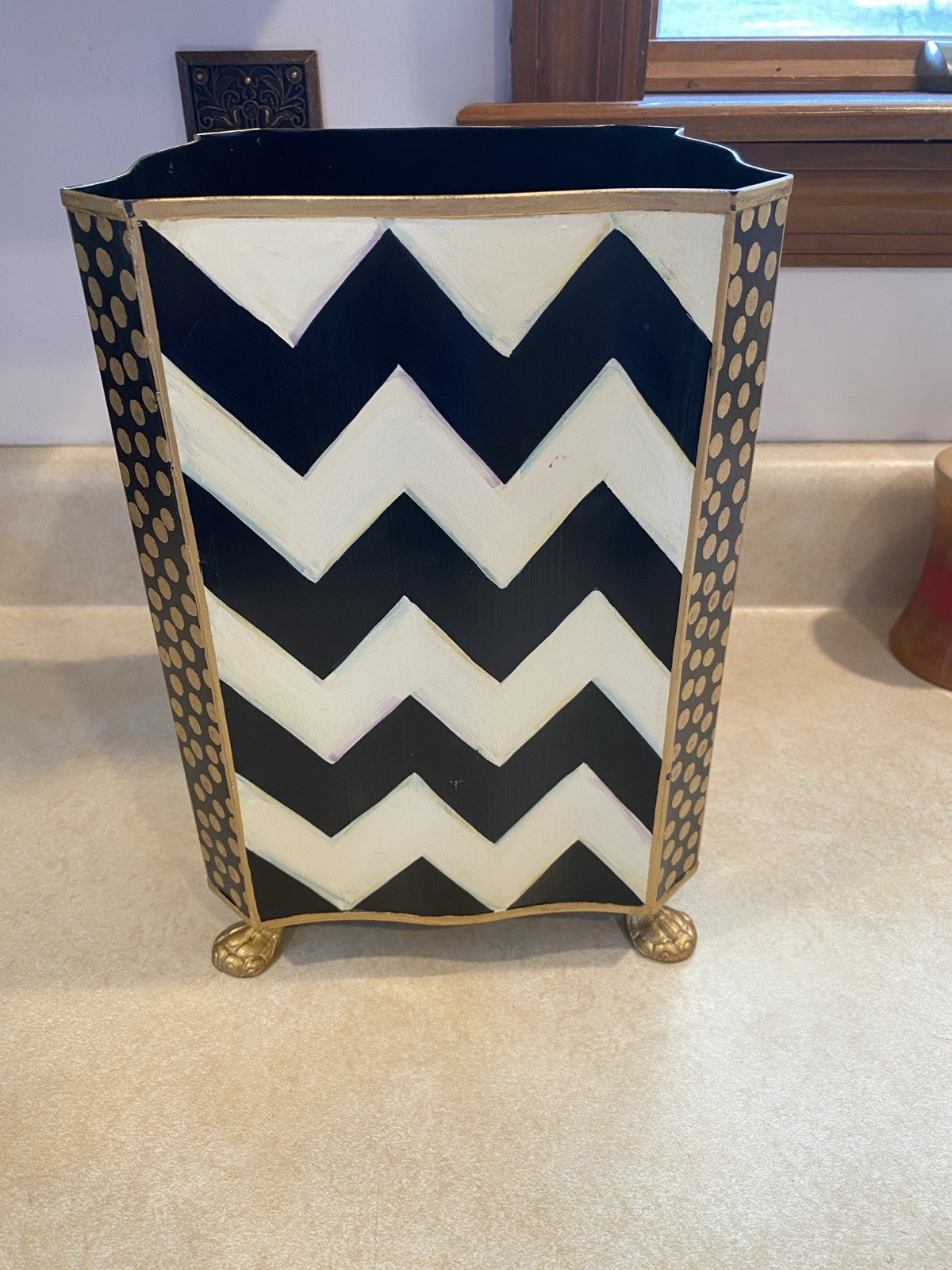 Mackenzie Childs Zig Zag Trash / Waste Basket