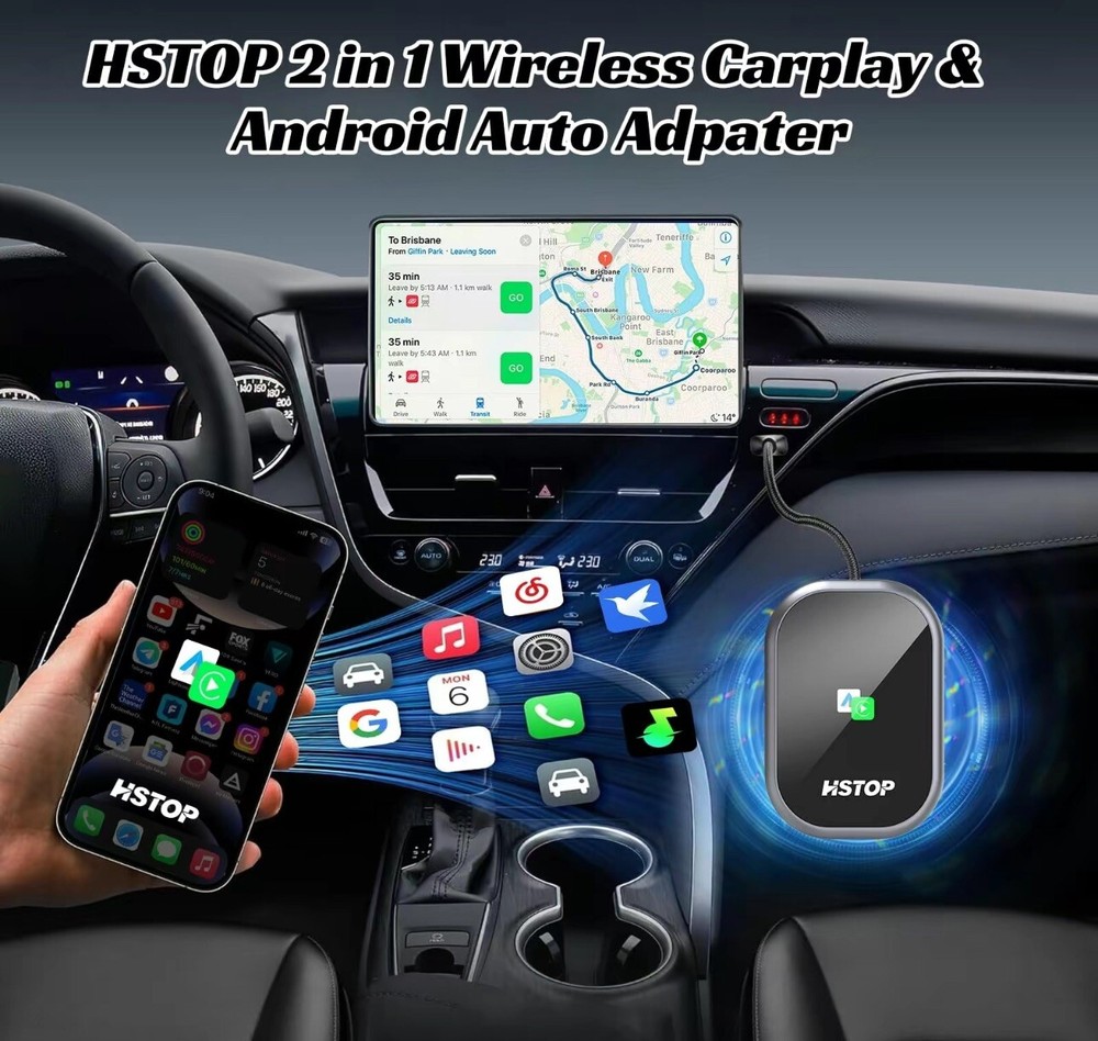 HSTOP 2in1 USB Wireless Carplay Android Auto Car 5.8Ghz WiFi Bluetooth Adapter
