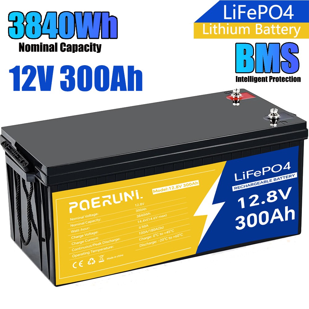12V 300Ah LiFePO4 Lithium Battery BMS Deep Cycle 12V for Solar Marine Off-grid