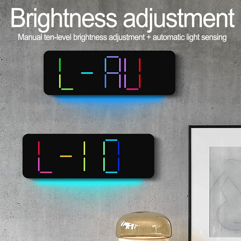 Digital RGB Wall Clock with Remote Control Temp Date Week Adjustable Brightness