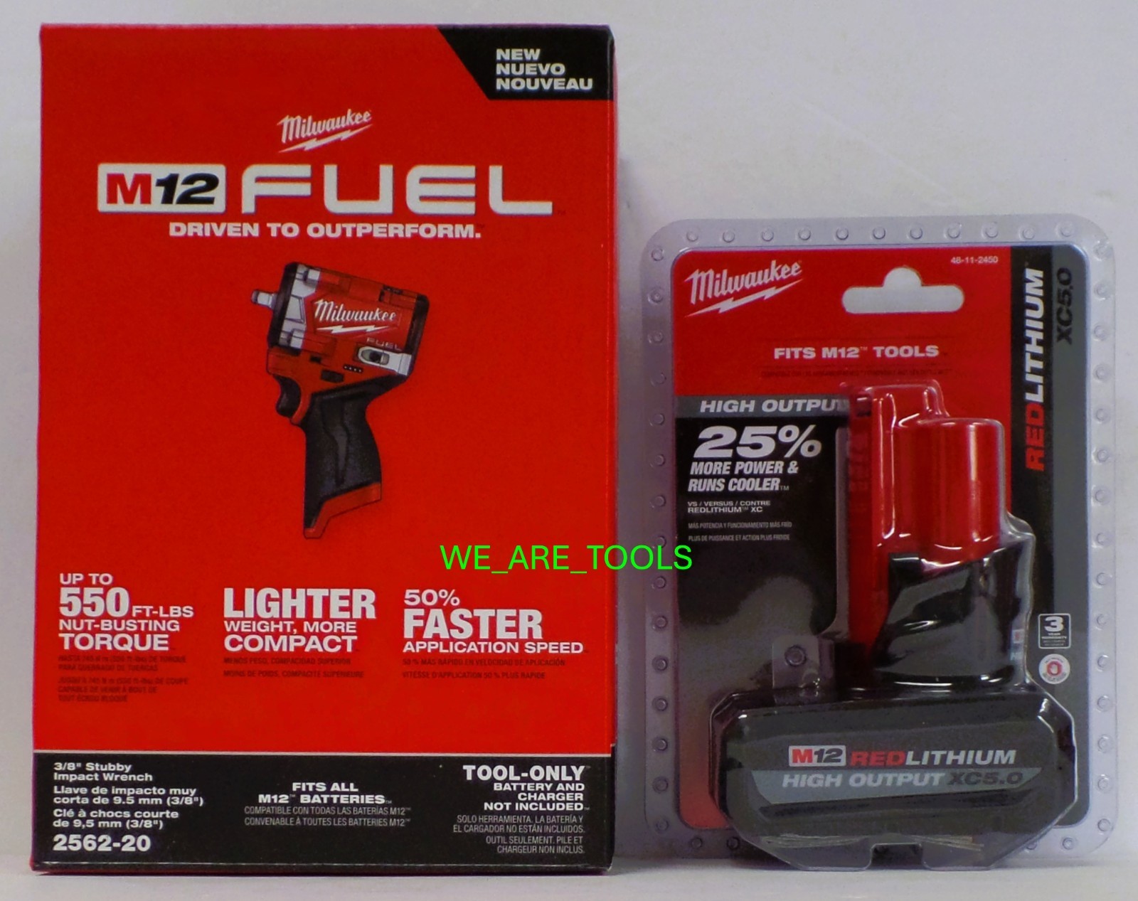 NEW N Box Milwaukee 2562-20 M12 FUEL 3/8 Stubby Impact Wrench, 1) 5.0 Ah Battery