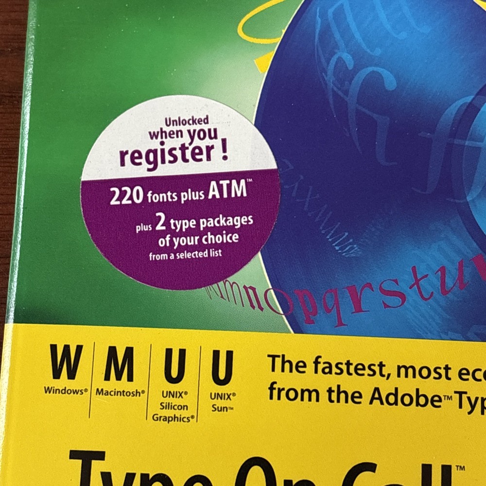 Adobe Type On Call Version 4.0 Macintosh Windows Unix Sun Font Typefaces CD-ROM