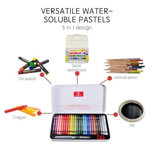 25 Colors Water Soluble Pastels Set for Beginners, Includes Sharpener & Brush